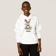Watercolor Bunny Dandelion Kids' Pullover Hoodie