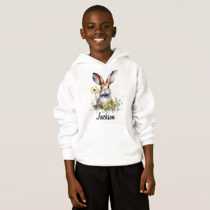 Watercolor Bunny Dandelion Kids' Pullover Hoodie