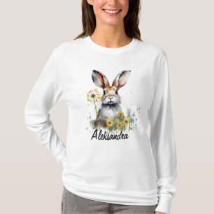 Watercolor Bunny Dandelion Long Sleeve T-Shirt
