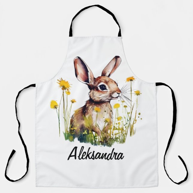 Watercolor Bunny Dandelion Personalised Apron (Front)
