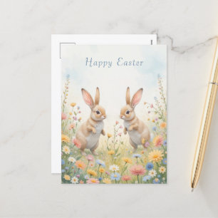 Watercolor Bunny Easter Cute and Whimsical  Holiday Postcard