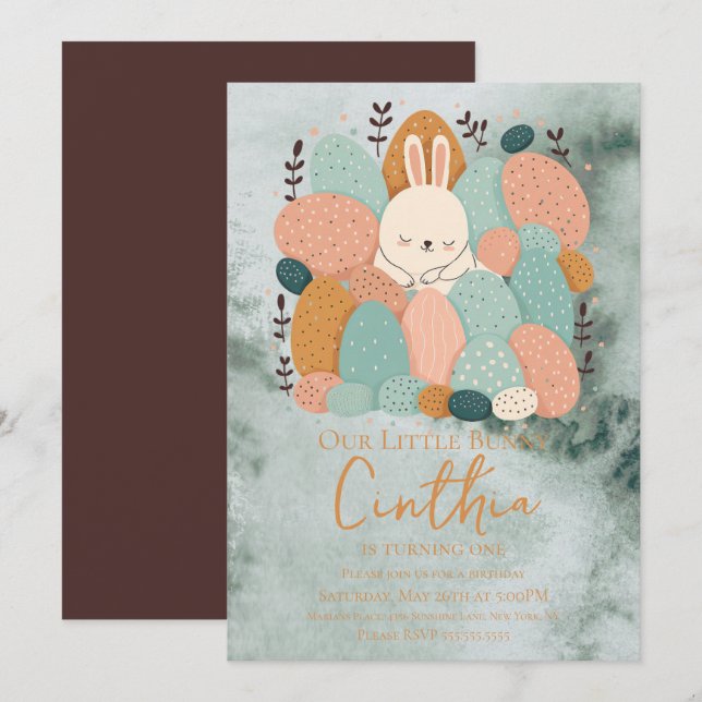 Watercolor Bunny Easter Pastel Green Birthday Invi Invitation (Front/Back)