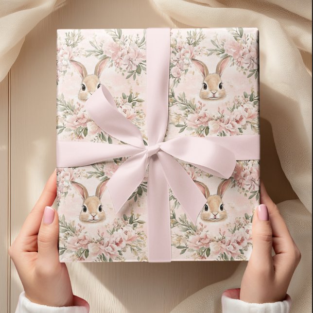 Watercolor Bunny Faces & Floral Wreath   Wrapping Paper (Creator Uploaded)