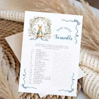 Watercolor Bunny Floral Wreath Baby Word Scramble 