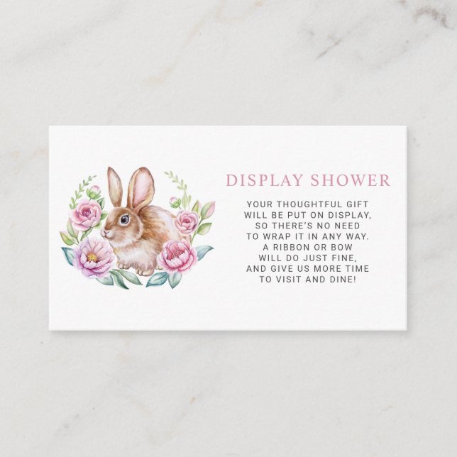 Watercolor Bunny Floral Wreath Display Shower Enclosure Card (Front)
