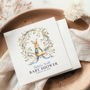 Watercolor Bunny Floral Wreath Ribbon Baby Shower Napkin