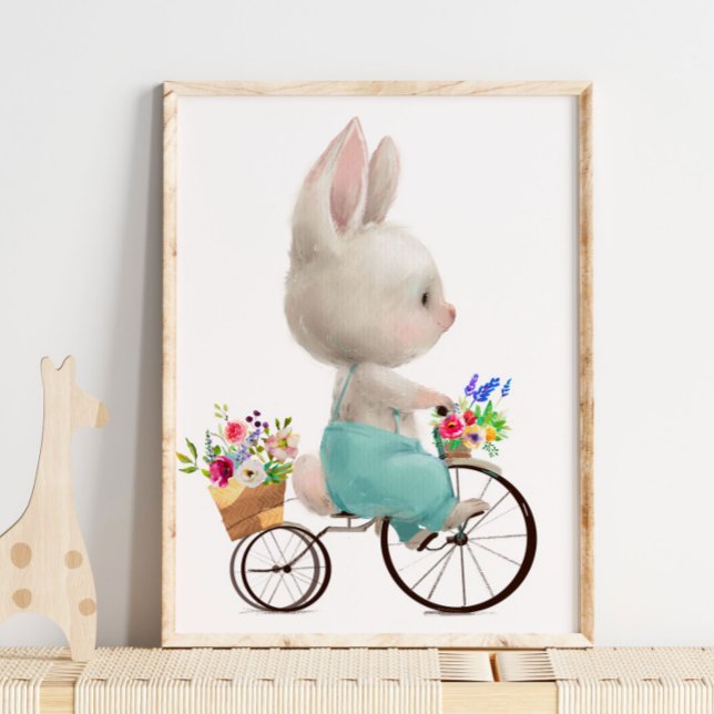 Watercolor Bunny Flower Bicycle | Bunny Wall Print (Creator Uploaded)