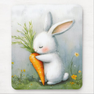 Watercolor Bunny Happy Harvest Mouse Pad