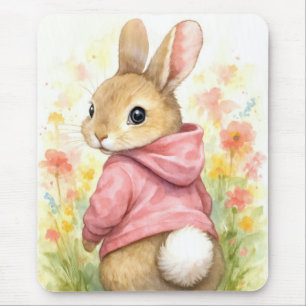 Watercolor Bunny in a Pink Hoodie Mouse Pad