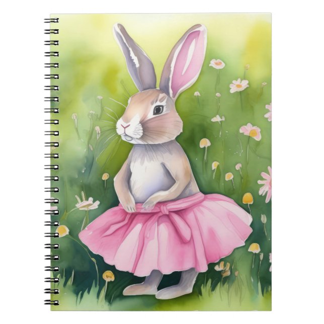Watercolor  Bunny In Pink Tutu Notebook (Front)