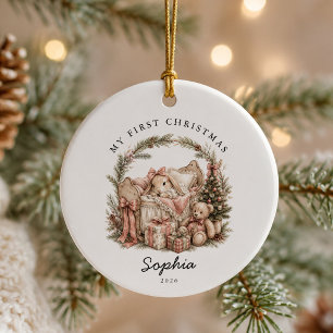 Watercolor Bunny My First Christmas Ceramic Tree Decoration