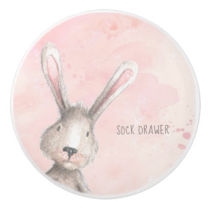 Watercolor Bunny Rabbit Sock Drawer custom Ceramic Knob