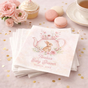 Watercolor Bunny Rabbit Tea Pot Floral Baby Shower Napkin