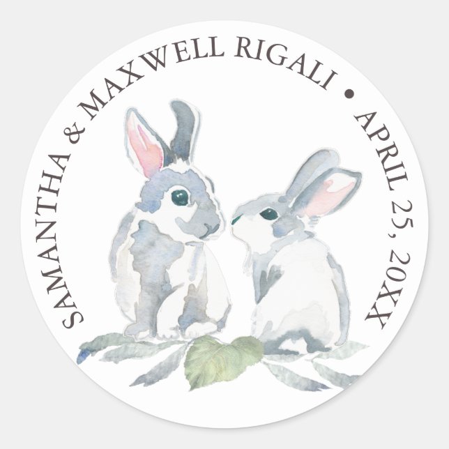 Watercolor Bunny Rabbits Favour Sticker (Front)