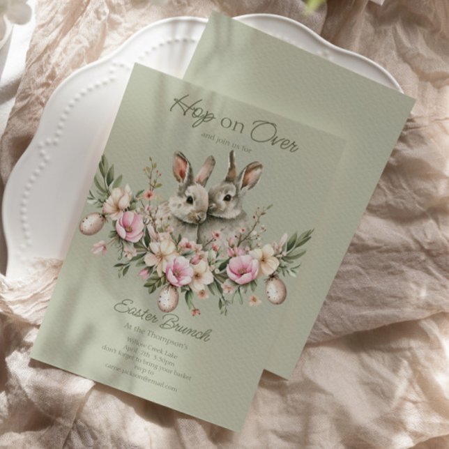 Watercolor Bunny Rabbits Floral Easter Brunch Egg  Invitation (Creator Uploaded)