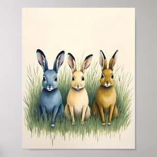 Watercolor Bunny Rabbits Nursery Poster