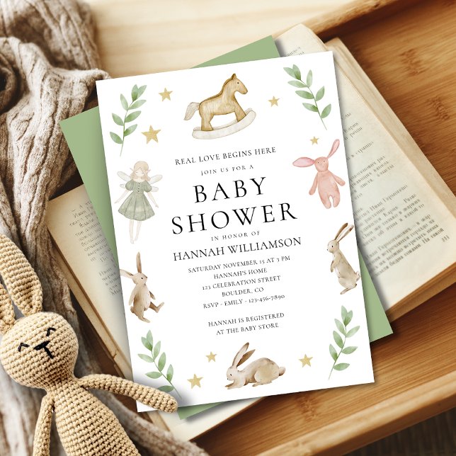 Watercolor Bunny Rabbits Whimsical Baby Shower Invitation (Creator Uploaded)