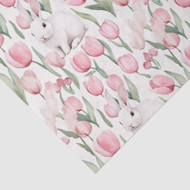 🌷🐇Watercolor Bunny & Tulip Easter  Tissue Paper (Detail)