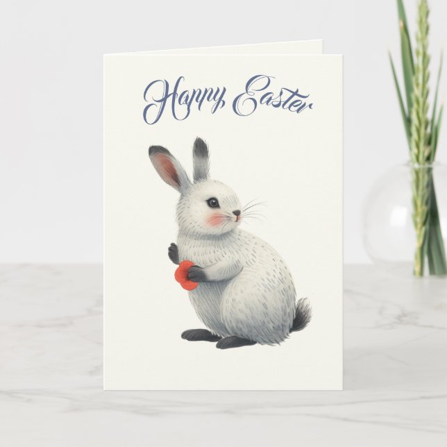 Watercolor Bunny & Wild Poppy Personalized Easter  Holiday Card (Front)