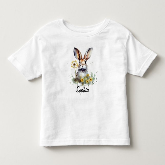 Watercolor Bunny with Dandelion Toddler T-Shirt (Front)