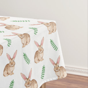 Watercolor Bunny With Greenery Easter Pattern Tablecloth