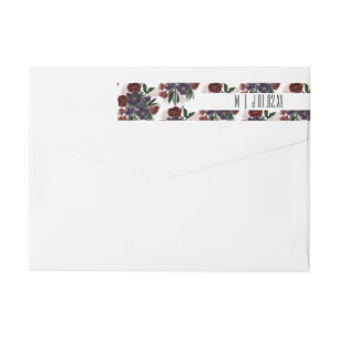 Watercolor Burgandy Floral Greenery Wedding Logo Wrap Around Label
