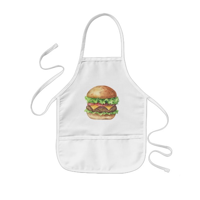 Watercolor burger kids apron (Front)