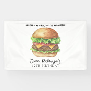 Watercolor Burger Party Birthday Banner
