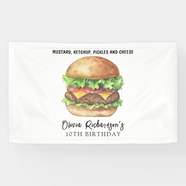 Watercolor Burger Party Birthday Banner (Horizontal)