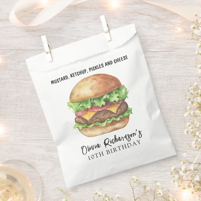 Watercolor Burger Party Birthday Favour Bags (Clipped)