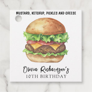 Watercolor Burger Party Birthday Favour Tags