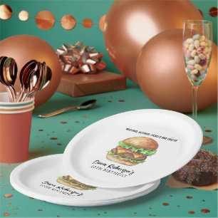 Watercolor Burger Party Birthday Paper Plate