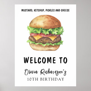 Watercolor Burger Party Birthday Poster