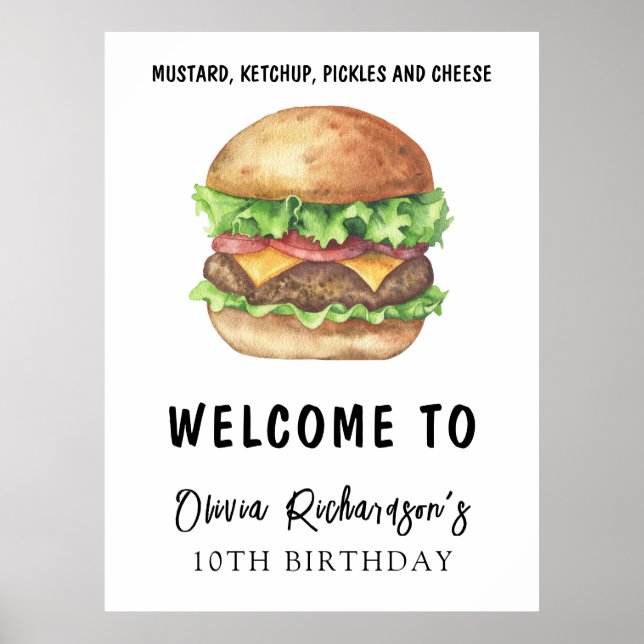 Watercolor Burger Party Birthday Poster (Front)