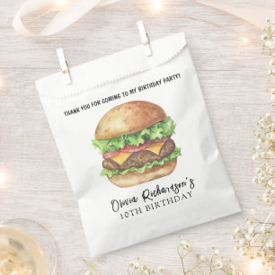 Watercolor Burger Party Birthday Thank You Favour Bags