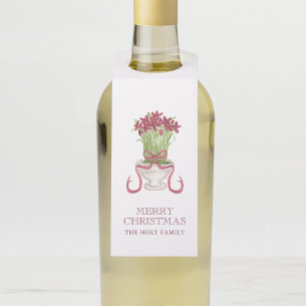 Watercolor Burgundy Amaryllis Christmas Bottle Tag