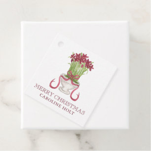 Watercolor Burgundy Amaryllis Christmas Gift Favour Tags