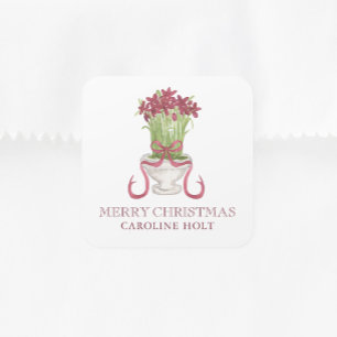 Watercolor Burgundy Amaryllis Christmas Gift Square Sticker