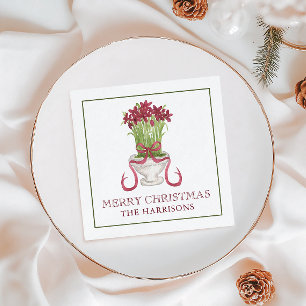 Watercolor Burgundy Amaryllis Christmas Napkin