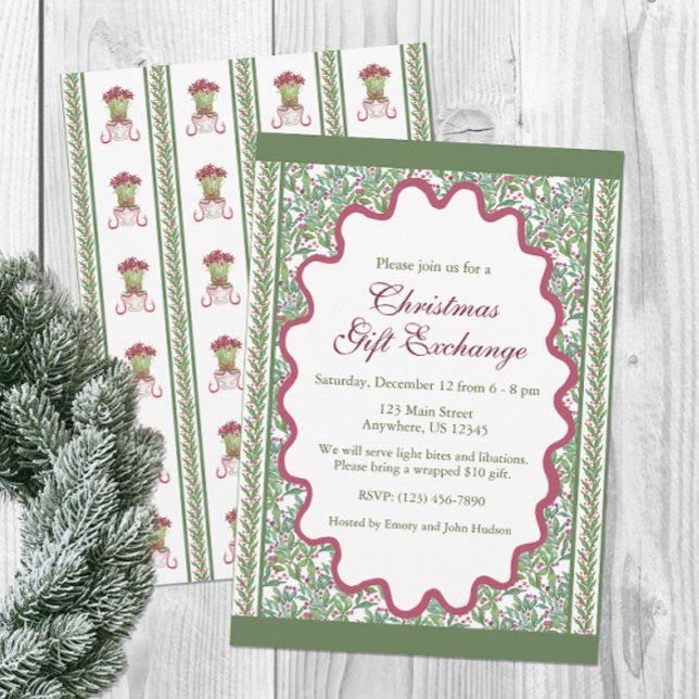 Watercolor Burgundy Amaryllis Christmas Party Invitation (Creator Uploaded)