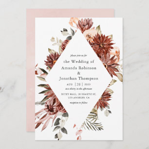 Watercolor Burgundy and Blush Floral Wedding Invitation