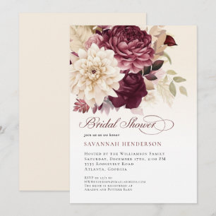 Watercolor Burgundy and Cream Floral Bridal Shower Invitation
