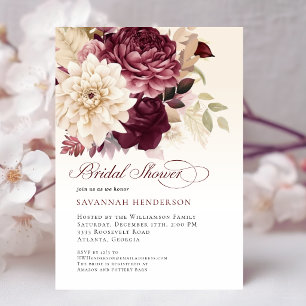 Watercolor Burgundy and Cream Floral Bridal Shower Invitation