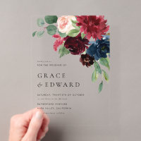 Watercolor Burgundy and Navy Blue Flowers Wedding