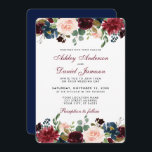 Watercolor Burgundy Blue Floral Elegant Wedding B Invitation<br><div class="desc">Elegant Watercolor Burgundy Marsala and Blue Floral Wedding Invitation - Burgundy Script,  Blue Back</div>
