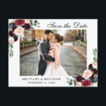 Watercolor Burgundy Blue Floral Save the Date Announcement Postcard<br><div class="desc">Watercolor Floral Burgundy Blue Save The Date Engagement Postcard</div>