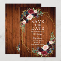 Watercolor Burgundy Blue Floral Wood Geo Frame