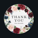 Watercolor Burgundy & Blue Floral Wreath Thank You Favour Tags<br><div class="desc">Send love and thanks with this customisable floral thank you favour tag. It features watercolor illustrations of burgundy, blush and blue floral garland with foliage accents. This watercolor thank you tag is perfect for autumn and boho themed weddings, baby showers, bridal showers and so much more. Matching items are available....</div>