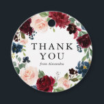 Watercolor Burgundy & Blue Floral Wreath Thank You Favour Tags<br><div class="desc">Send love and thanks with this customisable floral thank you favour tag. It features watercolor illustrations of burgundy, blush and blue floral garland with foliage accents. This watercolor thank you tag is perfect for autumn and boho themed weddings, baby showers, bridal showers and so much more. Matching items are available....</div>