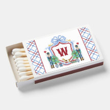 Watercolor Burgundy Blue Nutcracker Monogram Crest
